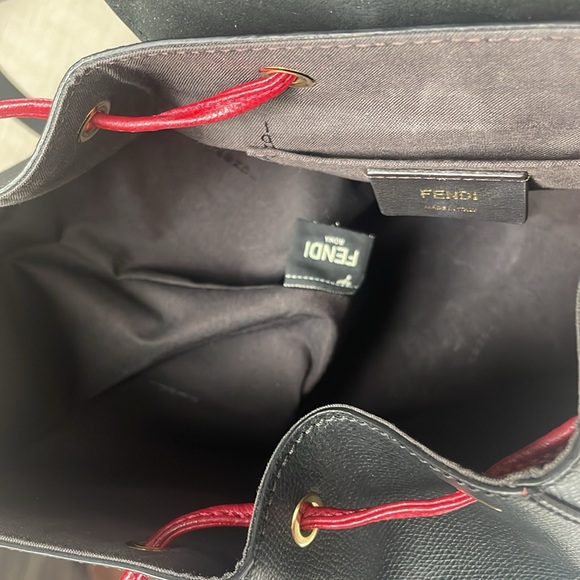 FENDI Drawstring Flap Backpack Leather with Zucca Embossed Detail - Picture 9 of 12